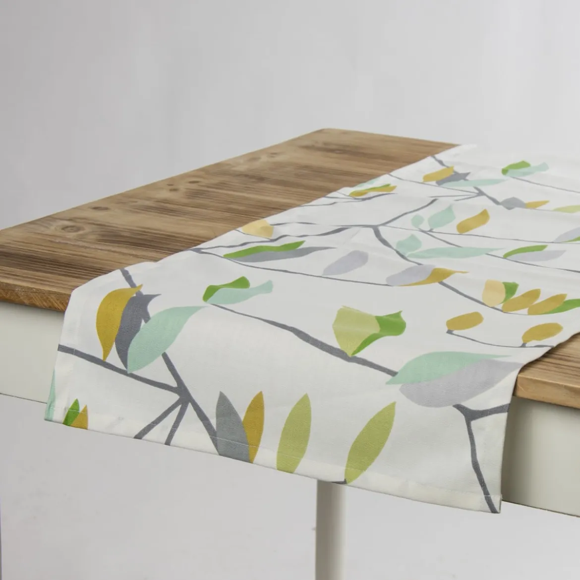 Schöner Leben Tischläufer Coco Plum Lemonade Blätter grau grün gelb 40x160cm
