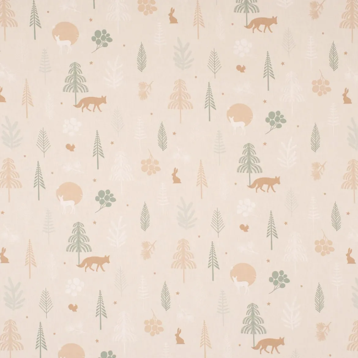 SCHÖNER LEBEN. Tischläufer Cold Forest Animals Bäume Waldtiere beige grün weiß 40x160cm