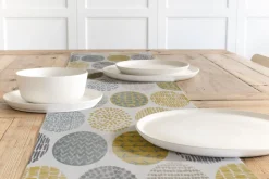 SCHÖNER LEBEN. Tischläufer creme Kreise in grau braun 40x160cm