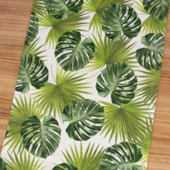 SCHÖNER LEBEN. Tischläufer Digitaldruck Palmen Blätter weiß grün 40x160cm
