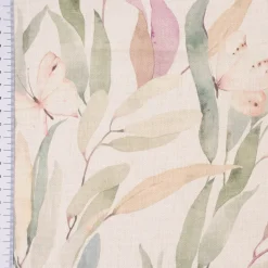 SCHÖNER LEBEN. Tischläufer Digitaldruck Aquarell Blätter Blüten Schmetterling weiß pastell 40x160cm