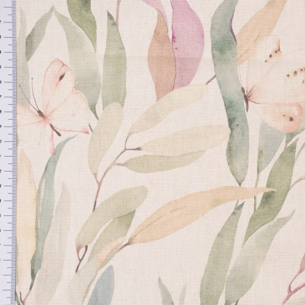 SCHÖNER LEBEN. Tischläufer Digitaldruck Aquarell Blätter Blüten Schmetterling weiß pastell 40x160cm