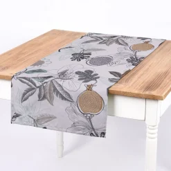 SCHÖNER LEBEN. Tischläufer DIVALI Blumen Blüten Blätter Vogel weiß grau mint braun 40x160cm