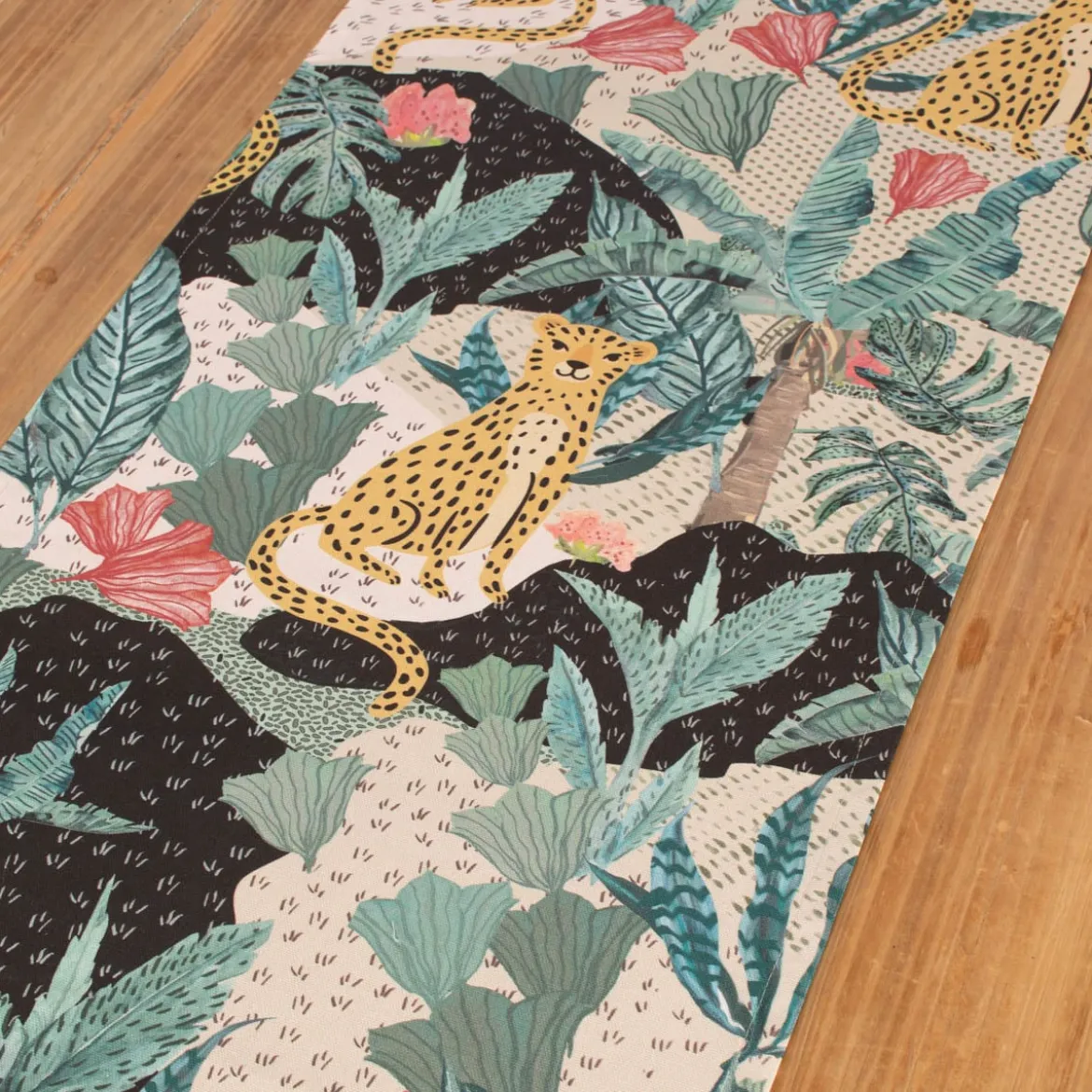 SCHÖNER LEBEN. Tischläufer Dschungel Leopard bunt 40x160cm