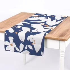 SCHÖNER LEBEN. Tischläufer Ewazi Blätter Blumen abstrakt blau ecru 40x160cm