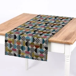SCHÖNER LEBEN. Tischläufer geometrisch Kreise weiß schwarz bunt 40x160cm