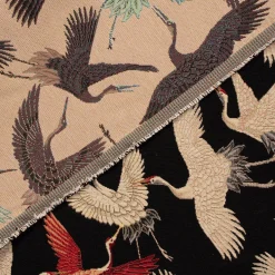 SCHÖNER LEBEN. Tischläufer Gobelin Cranebird Paradise Kraniche schwarz beige rot 40x160cm