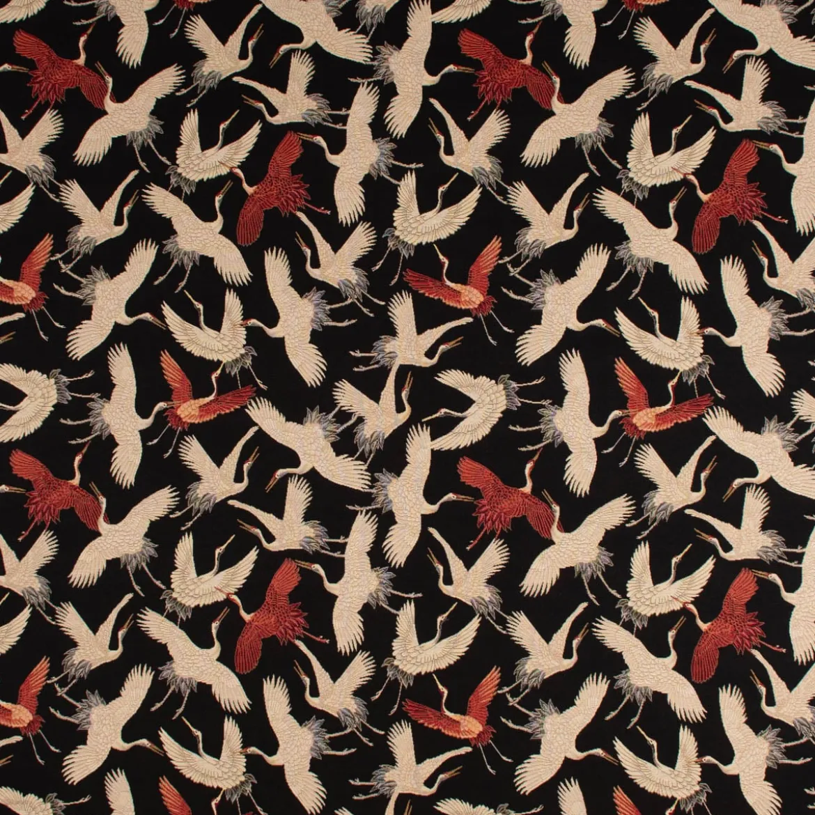SCHÖNER LEBEN. Tischläufer Gobelin Cranebird Paradise Kraniche schwarz beige rot 40x160cm