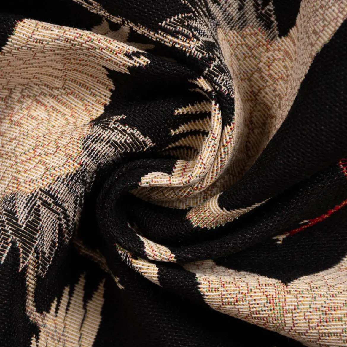 SCHÖNER LEBEN. Tischläufer Gobelin Cranebird Paradise Kraniche schwarz beige rot 40x160cm