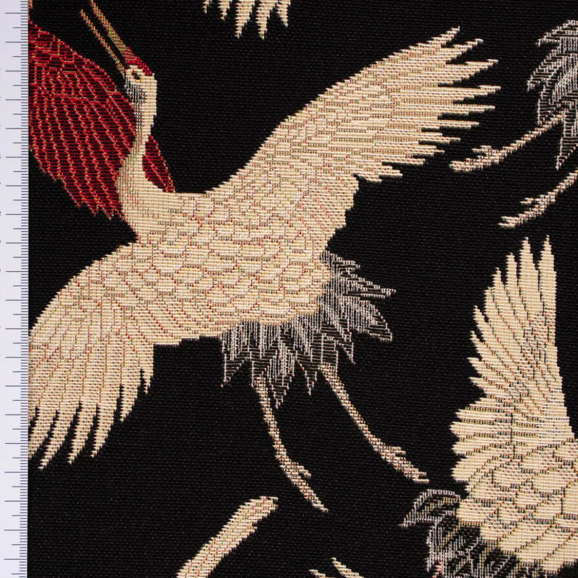 SCHÖNER LEBEN. Tischläufer Gobelin Cranebird Paradise Kraniche schwarz beige rot 40x160cm