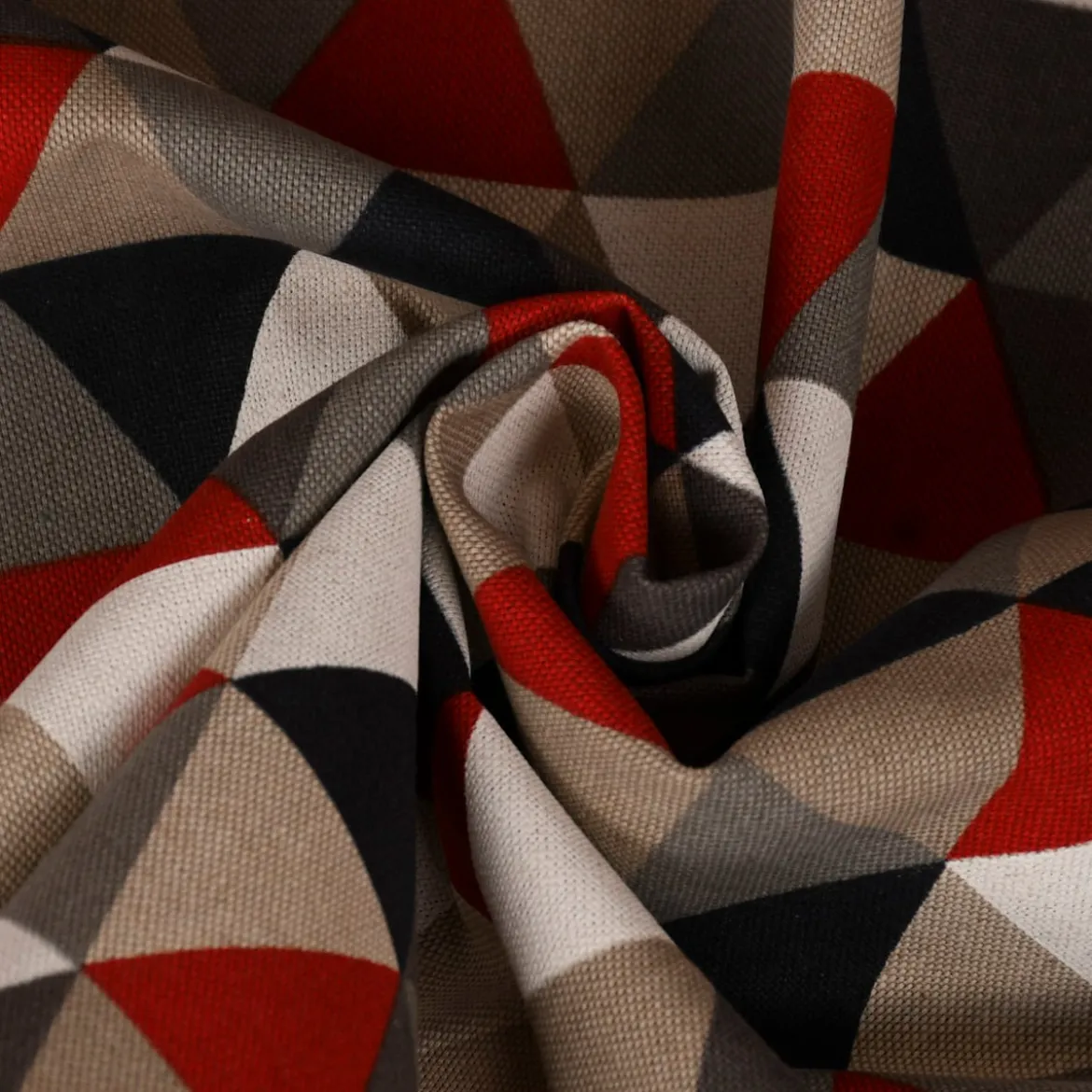 SCHÖNER LEBEN. Tischläufer Halbpanama Leinenlook Dreiecke rot schwarz 40x160cm