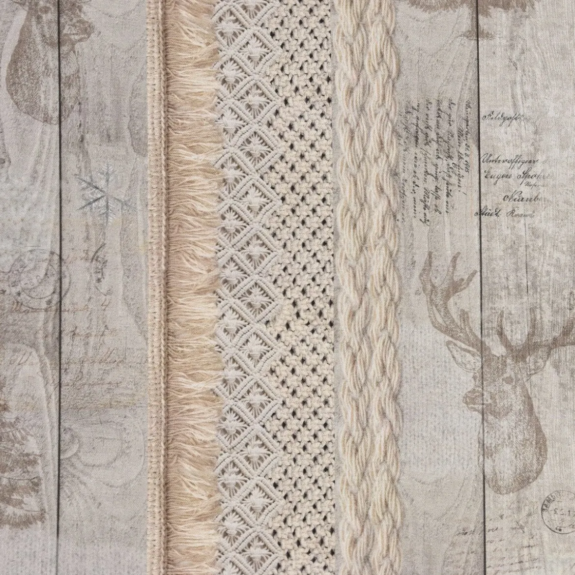 SCHÖNER LEBEN. Tischläufer Holz Latten Hirschkopf natur braun 40x160cm