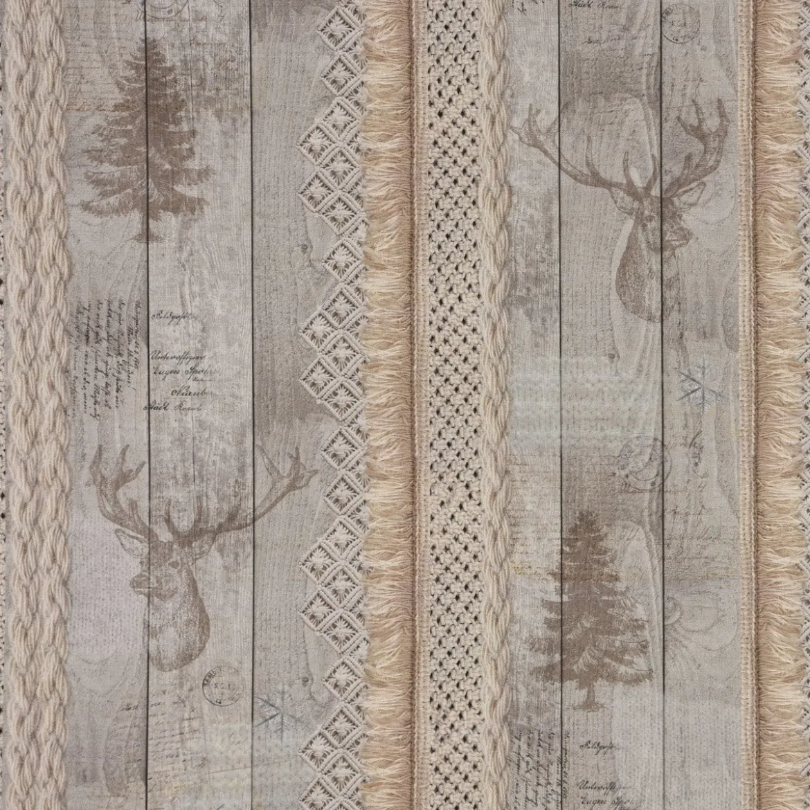 SCHÖNER LEBEN. Tischläufer Holz Latten Hirschkopf natur braun 40x160cm