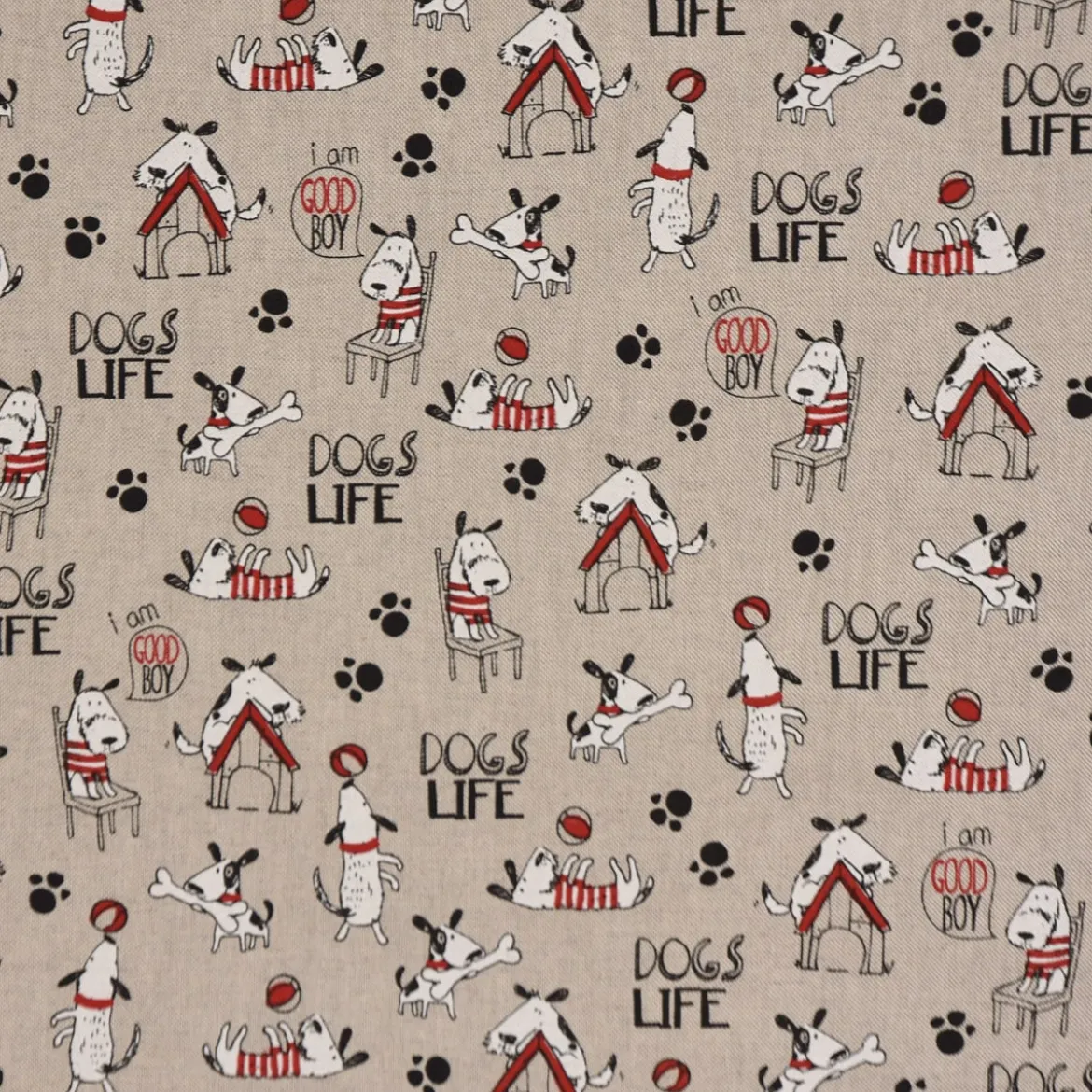 SCHÖNER LEBEN. Tischläufer Hunde Dackel Dogs Life natur weiß rot 40x160cm