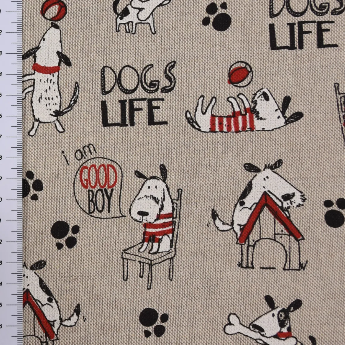 SCHÖNER LEBEN. Tischläufer Hunde Dackel Dogs Life natur weiß rot 40x160cm