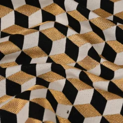 SCHÖNER LEBEN. Tischläufer Jacquard Metallic Cube Geometric Luxury 3D Würfel schwarz gold ecru 40x160cm
