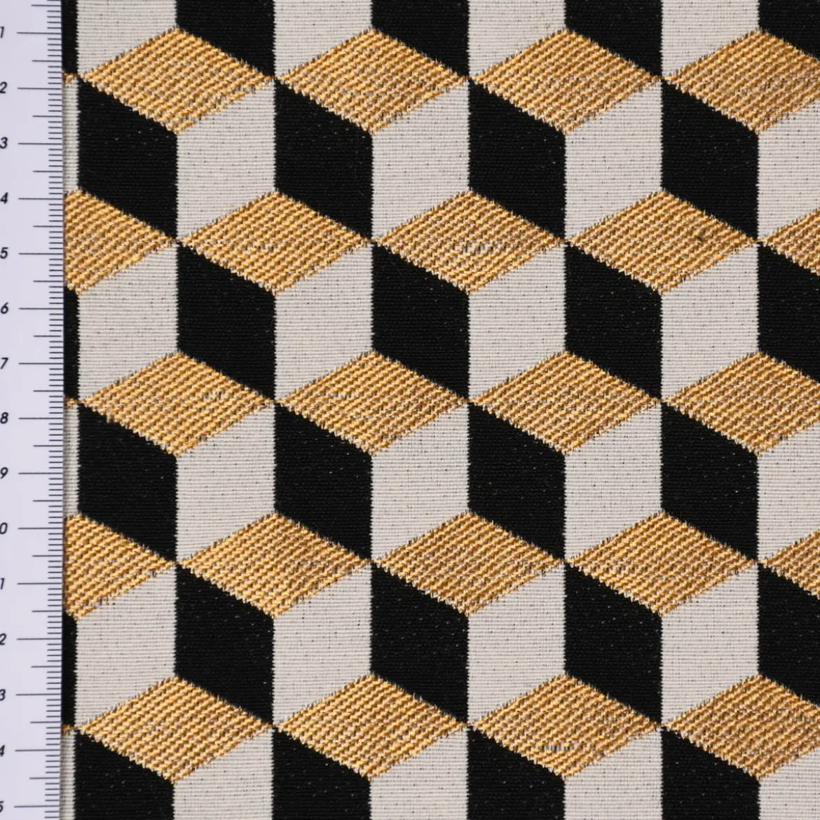 SCHÖNER LEBEN. Tischläufer Jacquard Metallic Cube Geometric Luxury 3D Würfel schwarz gold ecru 40x160cm