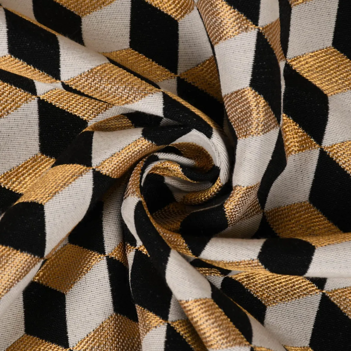 SCHÖNER LEBEN. Tischläufer Jacquard Metallic Cube Geometric Luxury 3D Würfel schwarz gold ecru 40x160cm