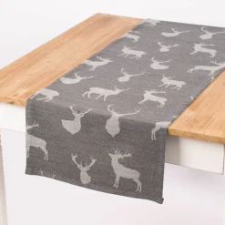 SCHÖNER LEBEN. Tischläufer Jacquard Cosy mit Hirschen dunkelgrau grau 40x160cm