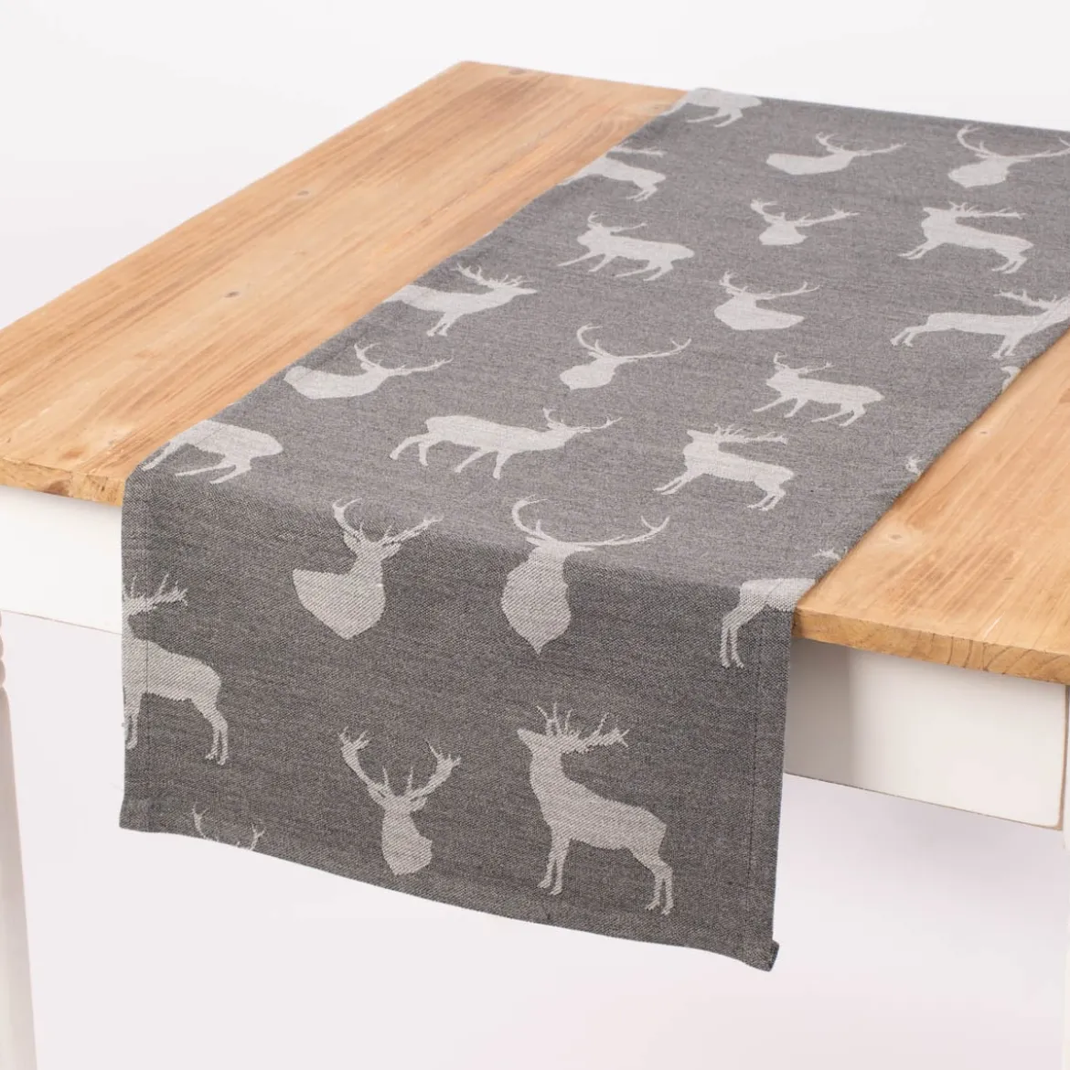 SCHÖNER LEBEN. Tischläufer Jacquard Cosy mit Hirschen dunkelgrau grau 40x160cm