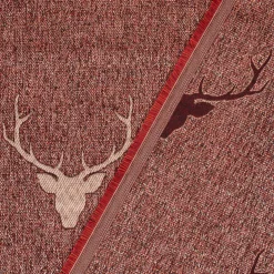 SCHÖNER LEBEN. Tischläufer Jacquard Hirschkopf mit Geweih rotbraun beige 40x160cm