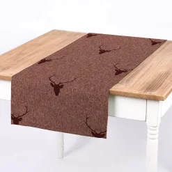 SCHÖNER LEBEN. Tischläufer Jacquard Hirschkopf mit Geweih rotbraun dunkelrot 40x160cm