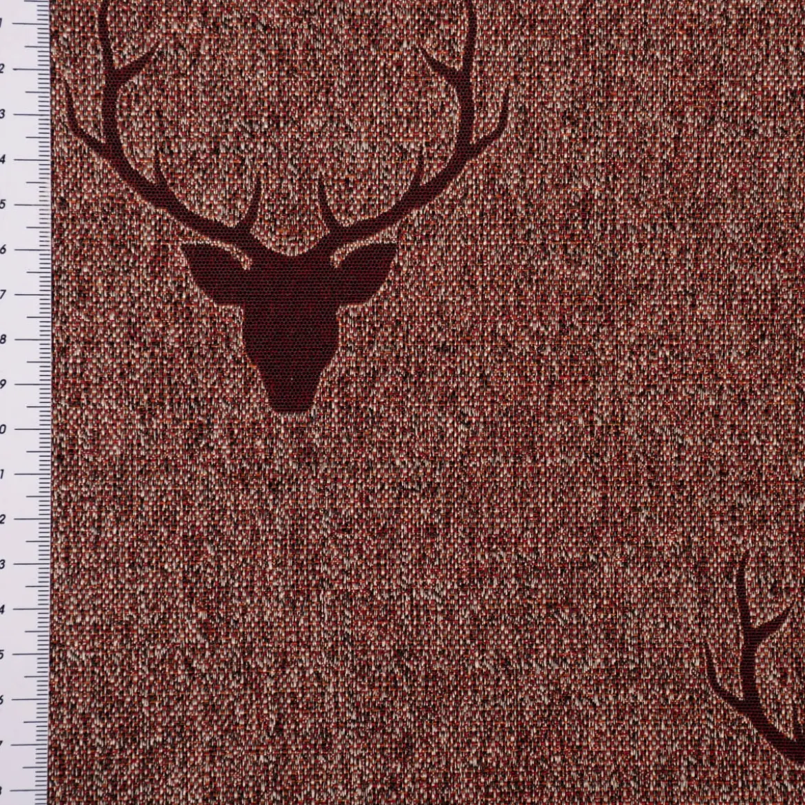 SCHÖNER LEBEN. Tischläufer Jacquard Hirschkopf mit Geweih rotbraun dunkelrot 40x160cm