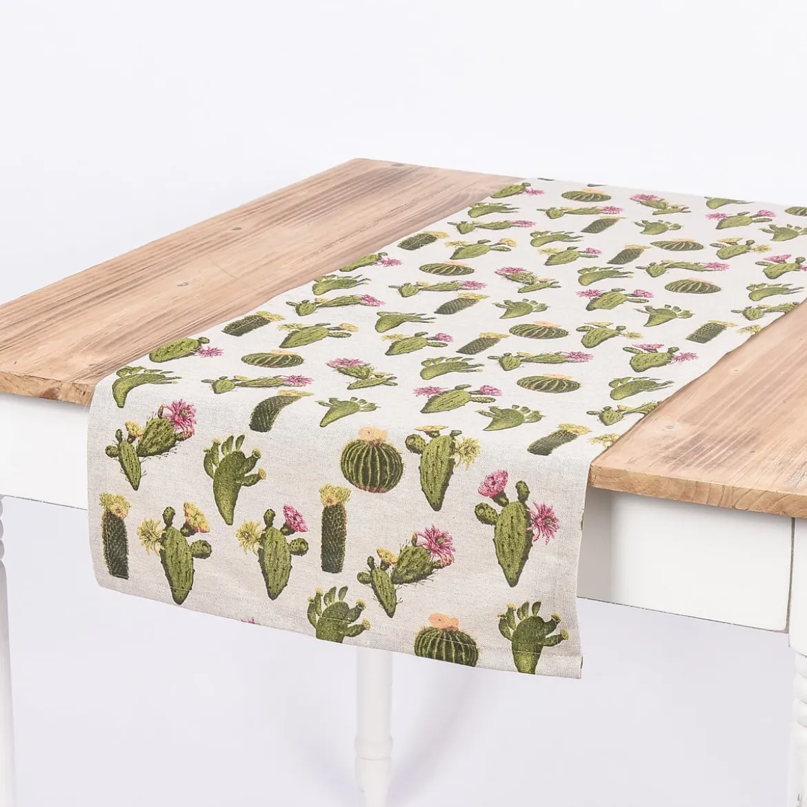 Schöner Leben Tischläufer Kaktus natur grün 40x160cm