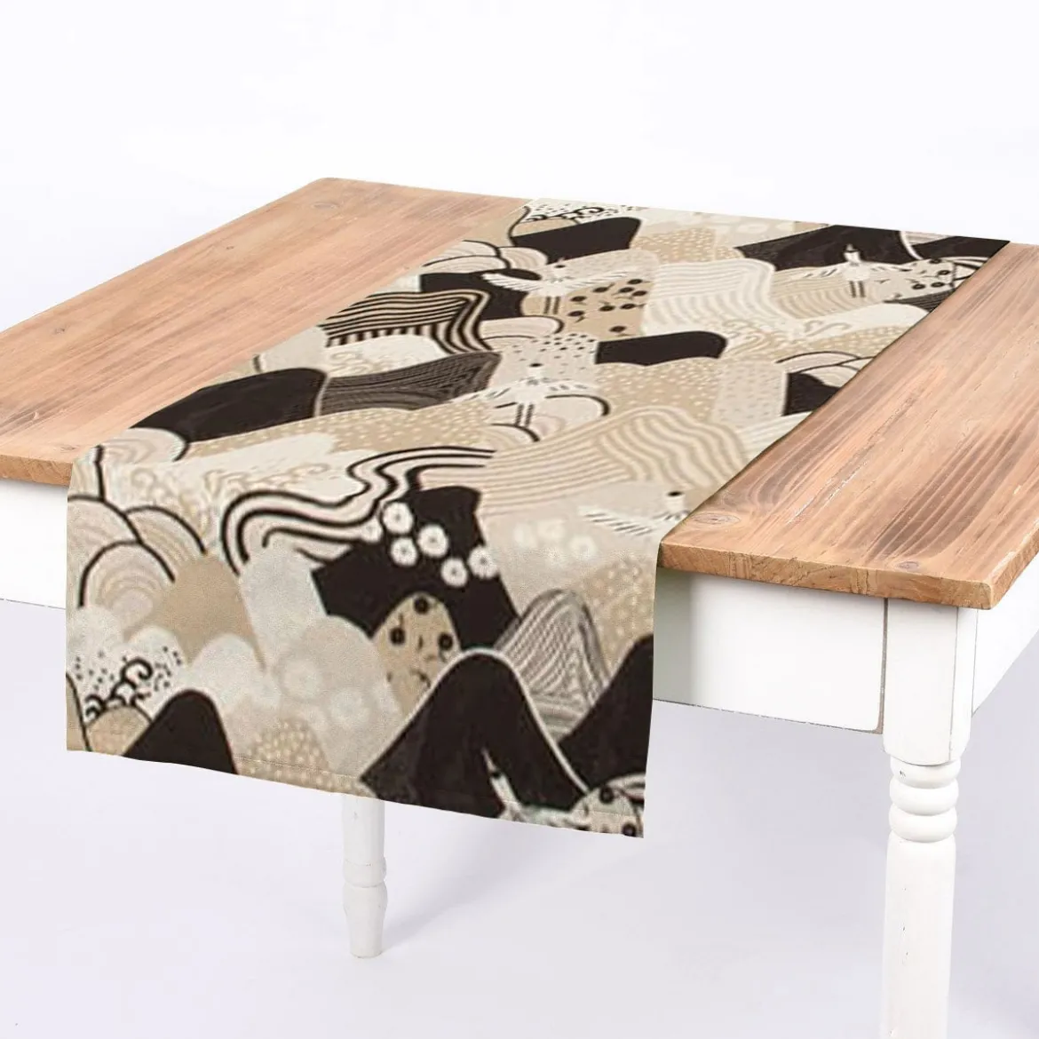 SCHÖNER LEBEN. Tischläufer Kraniche Hügel beige schwarz weiß 40x160cm