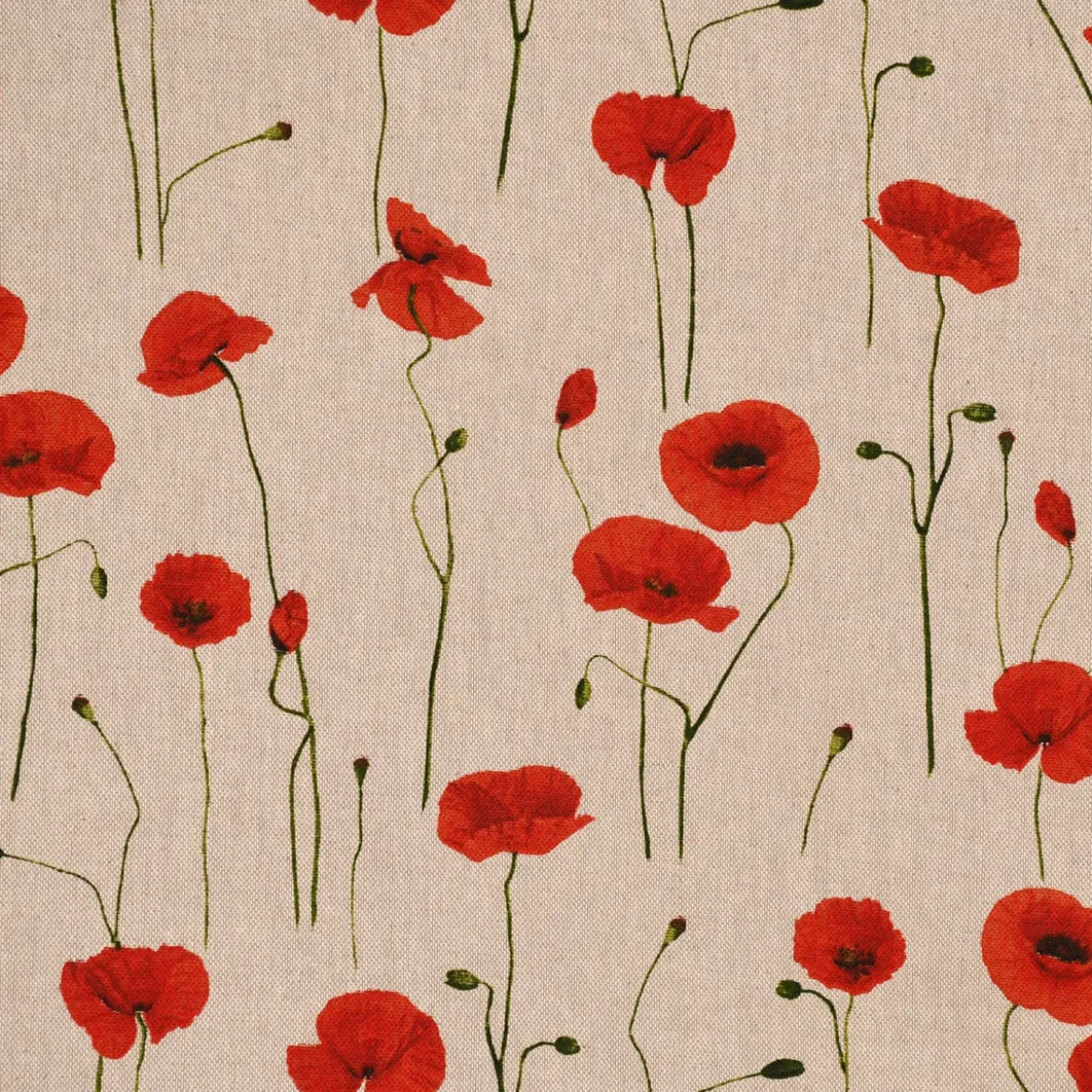 SCHÖNER LEBEN. Tischläufer Leinenlook Poppy Field Mohnblumen natur rot 40x160cm