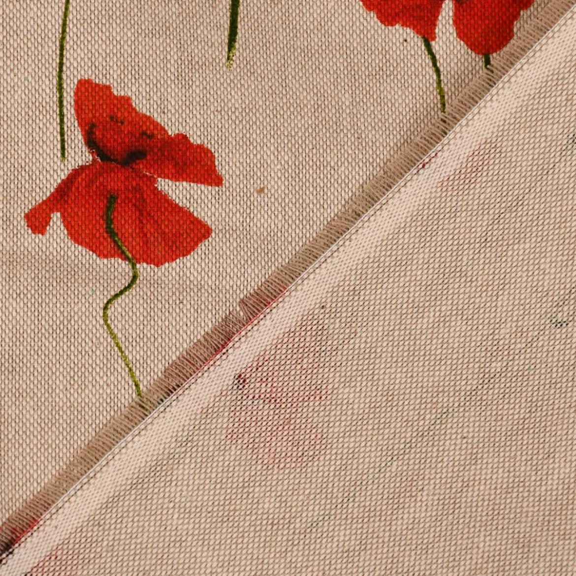 SCHÖNER LEBEN. Tischläufer Leinenlook Poppy Field Mohnblumen natur rot 40x160cm