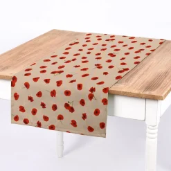 SCHÖNER LEBEN. Tischläufer Leinenlook Poppy Flower Mohnblüten Allover natur rot 40x160cm