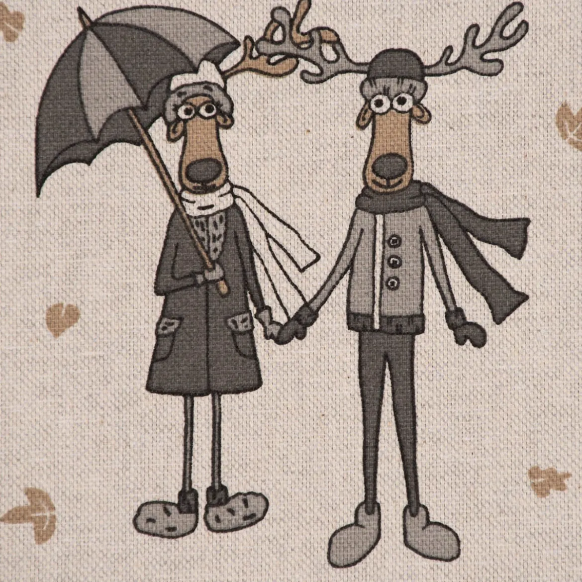 SCHÖNER LEBEN. Tischläufer Leinenlook Moose Winter Elche Love natur grau beige 40x160cm
