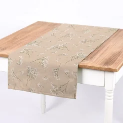SCHÖNER LEBEN. Tischläufer Leinenlook Florist Elegant Schleierkraut natur weiß 40x160cm