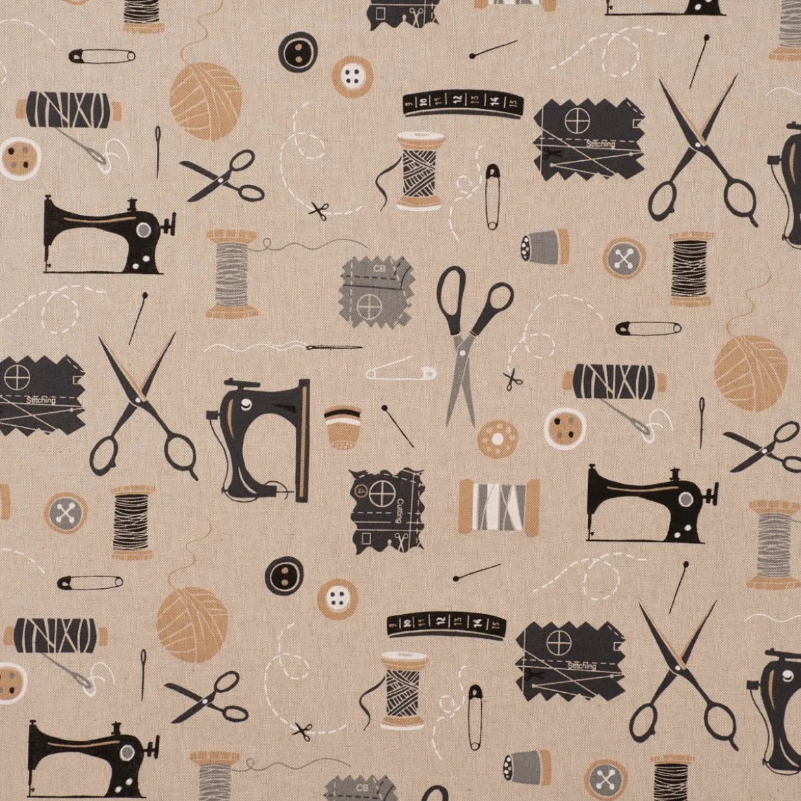 SCHÖNER LEBEN. Tischläufer Leinenlook Sewing Atelier Nähzubehör natur schwarz 40x160cm