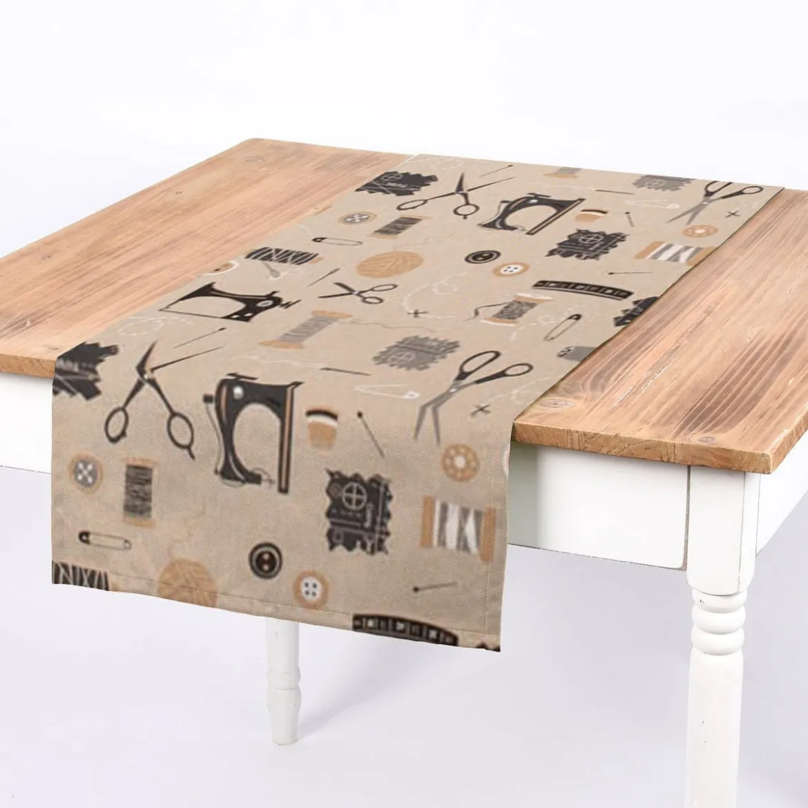 SCHÖNER LEBEN. Tischläufer Leinenlook Sewing Atelier Nähzubehör natur schwarz 40x160cm
