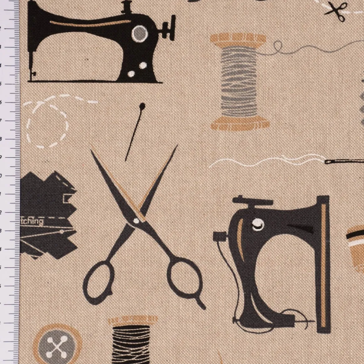 SCHÖNER LEBEN. Tischläufer Leinenlook Sewing Atelier Nähzubehör natur schwarz 40x160cm