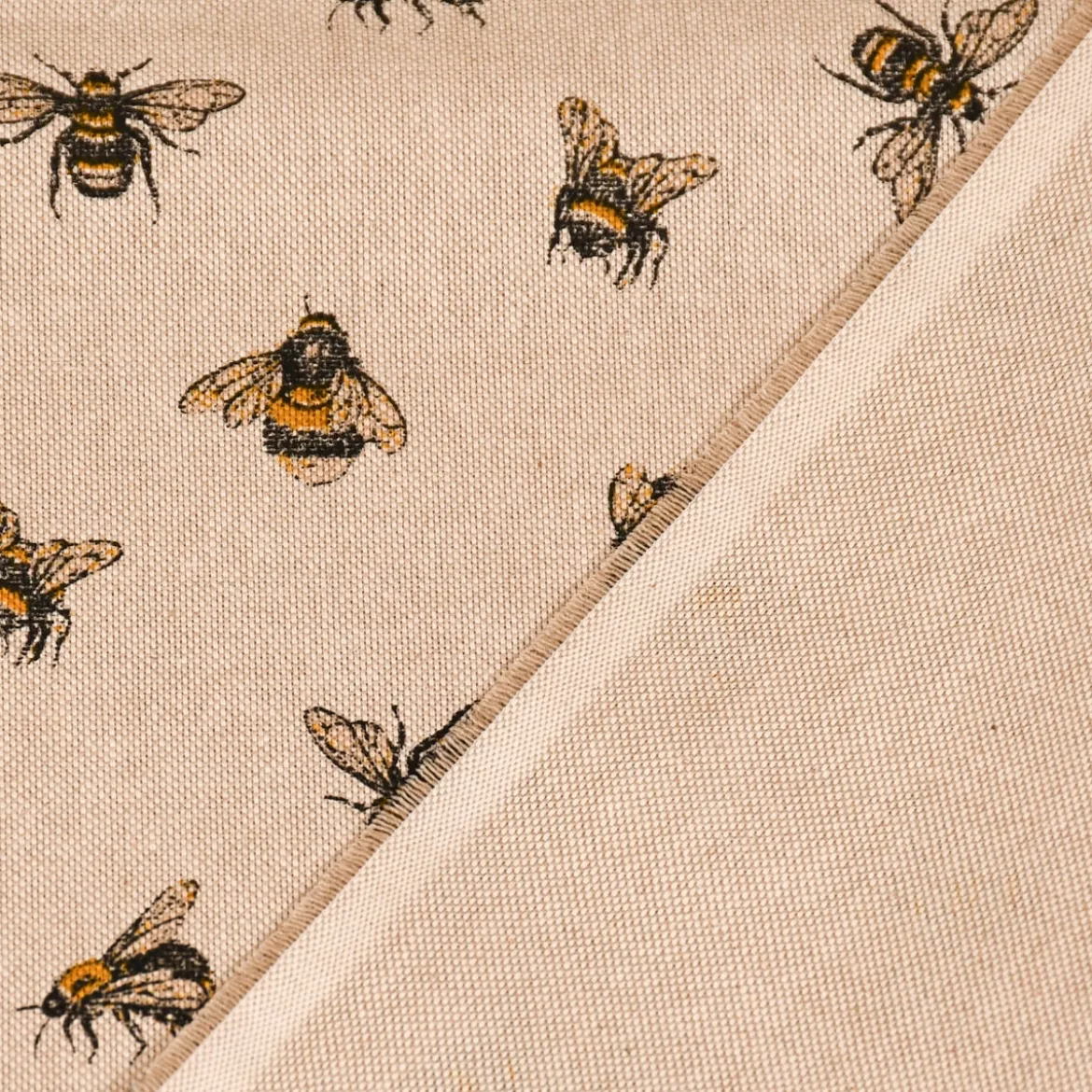 SCHÖNER LEBEN. Tischläufer Leinenlook Bee Buzzing Bienen Hummeln natur gelb 40x160cm