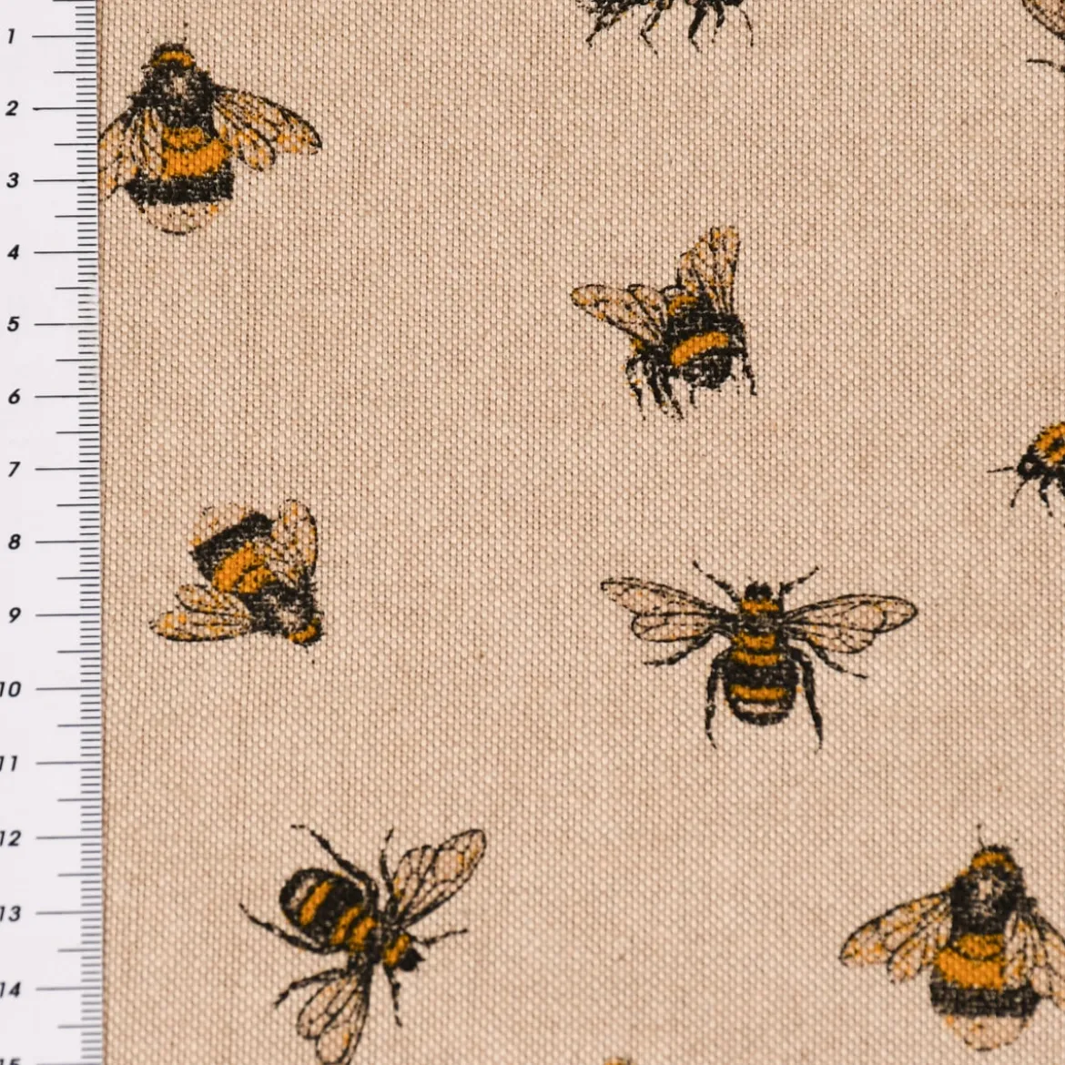 SCHÖNER LEBEN. Tischläufer Leinenlook Bee Buzzing Bienen Hummeln natur gelb 40x160cm