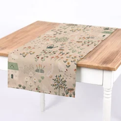 SCHÖNER LEBEN. Tischläufer Leinenlook Farmhouse Cozy View Bauernhof Garten natur weiß mint 40x160cm