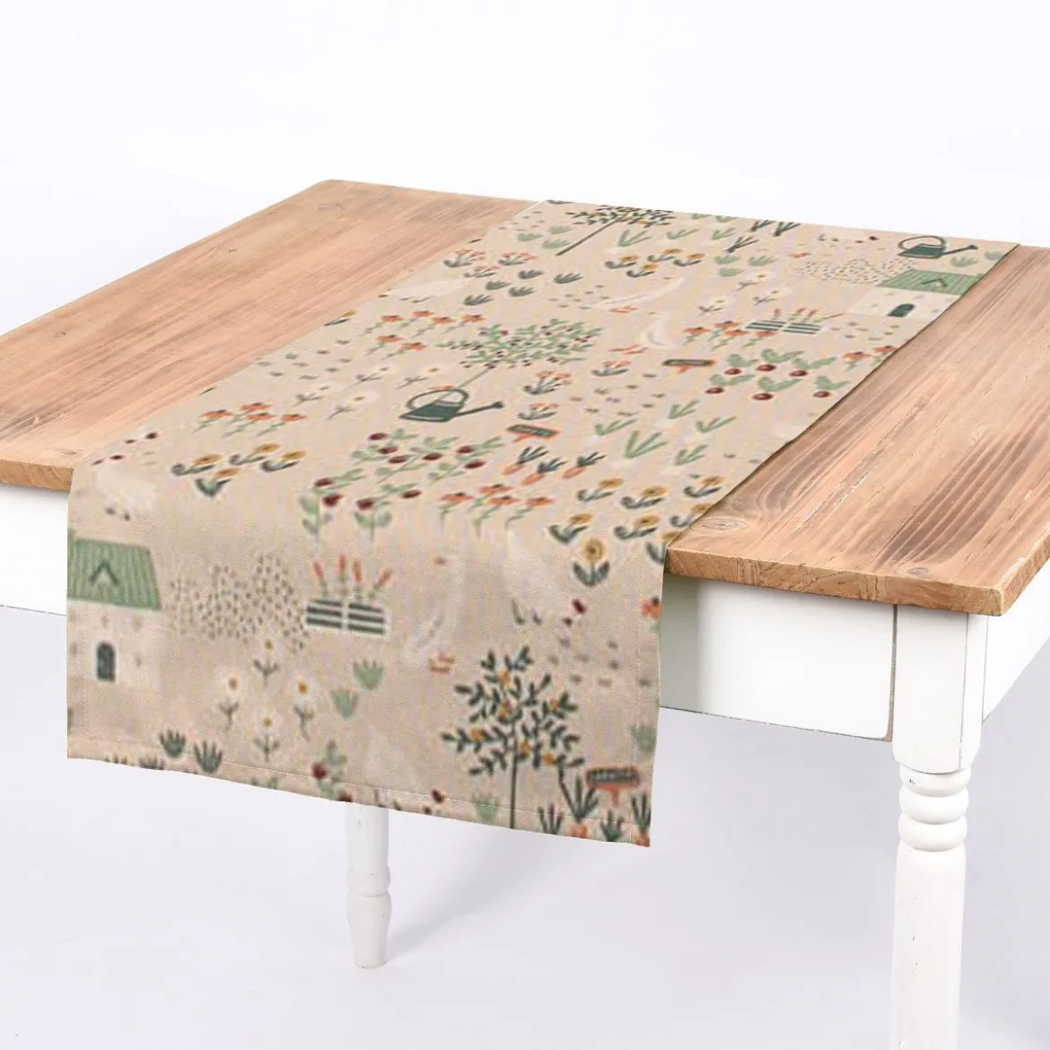 SCHÖNER LEBEN. Tischläufer Leinenlook Farmhouse Cozy View Bauernhof Garten natur weiß mint 40x160cm