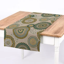 SCHÖNER LEBEN. Tischläufer Mandalas natur grün 40x160cm