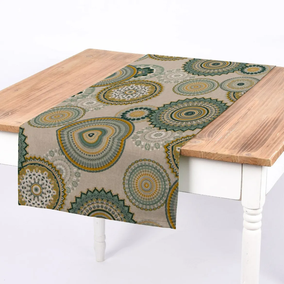 SCHÖNER LEBEN. Tischläufer Mandalas natur grün 40x160cm