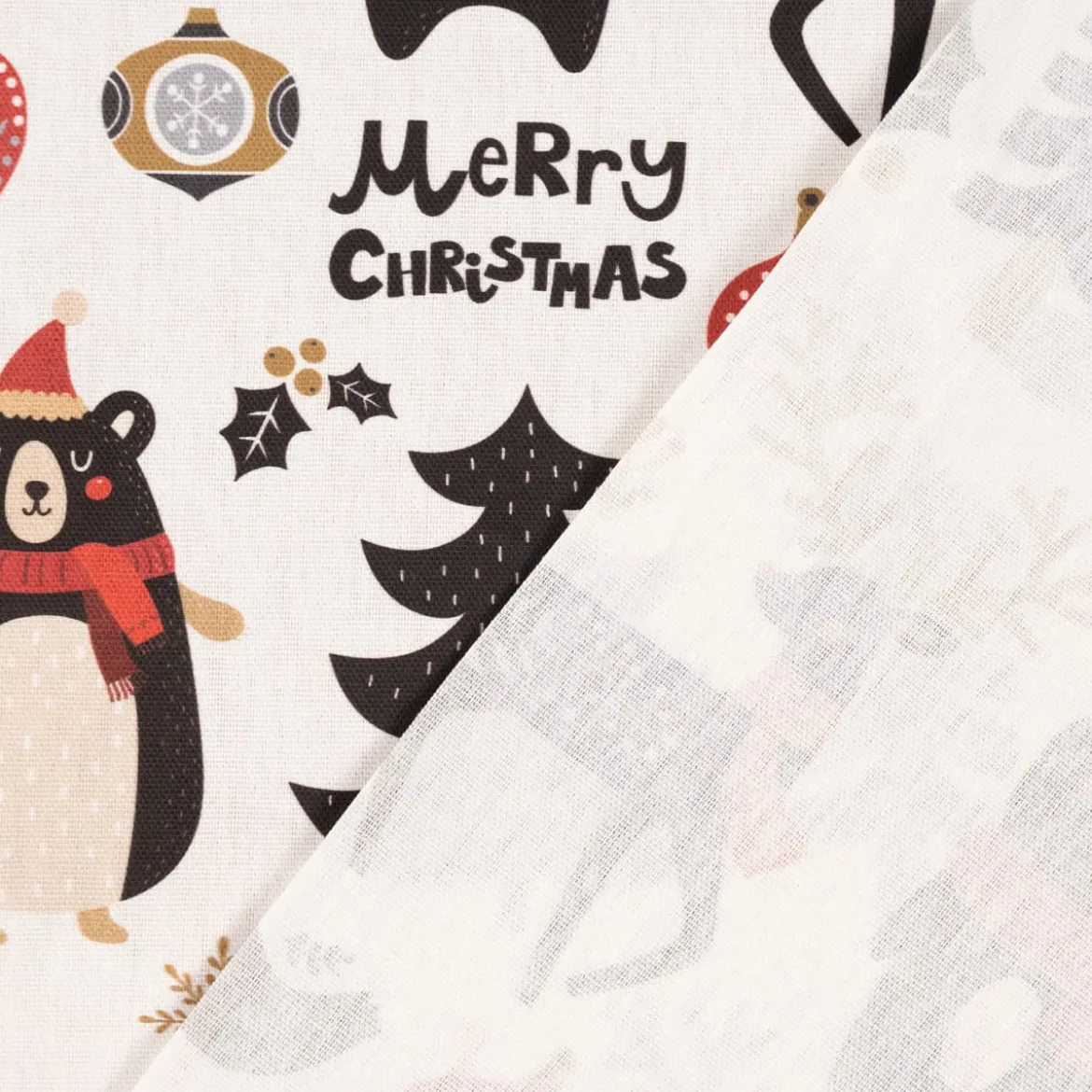 SCHÖNER LEBEN. Tischläufer Merry Christmas Bär Igel Hirsch Baum ecru schwarz rot 40x160cm