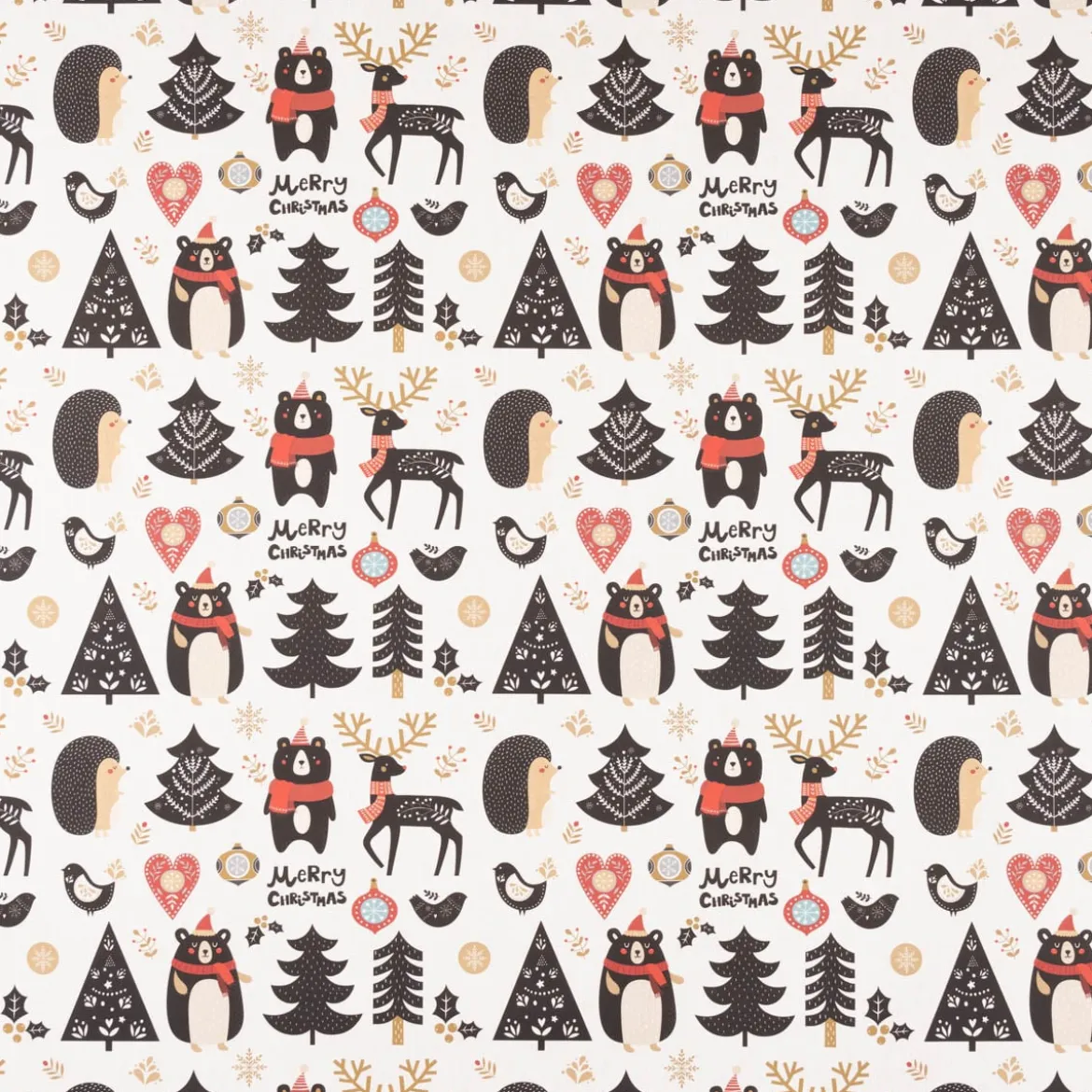 SCHÖNER LEBEN. Tischläufer Merry Christmas Bär Igel Hirsch Baum ecru schwarz rot 40x160cm