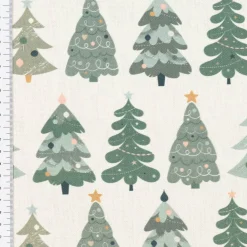 SCHÖNER LEBEN. Tischläufer Merry Christmas Weihnachtsbäume ecru altgrün 40x160cm