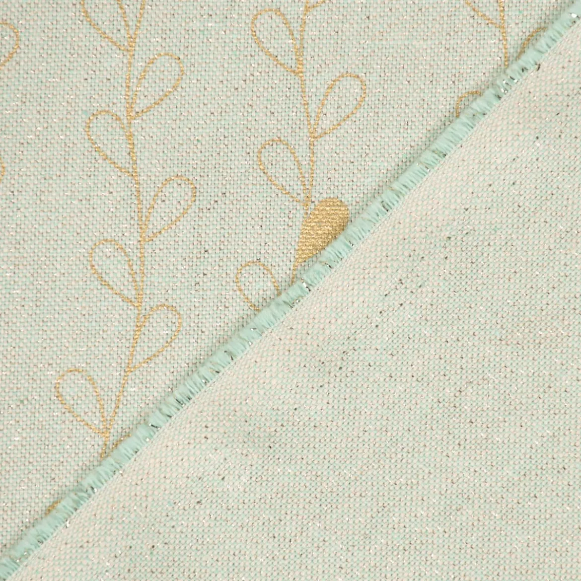 SCHÖNER LEBEN. Tischläufer Metallic Blätterranken mint goldfarbig 40x160cm