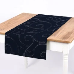 SCHÖNER LEBEN. Tischläufer Ornamente Schnörkel Lurex dunkelblau silberfarbig 40x160cm