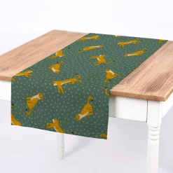 SCHÖNER LEBEN. Tischläufer Ottoman Leopard Punkte grün gelb 40x160cm