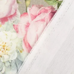 SCHÖNER LEBEN. Tischläufer Outdoor Streifen Hortensien Blätter hellgrau khaki grün pink weiß 40x160cm